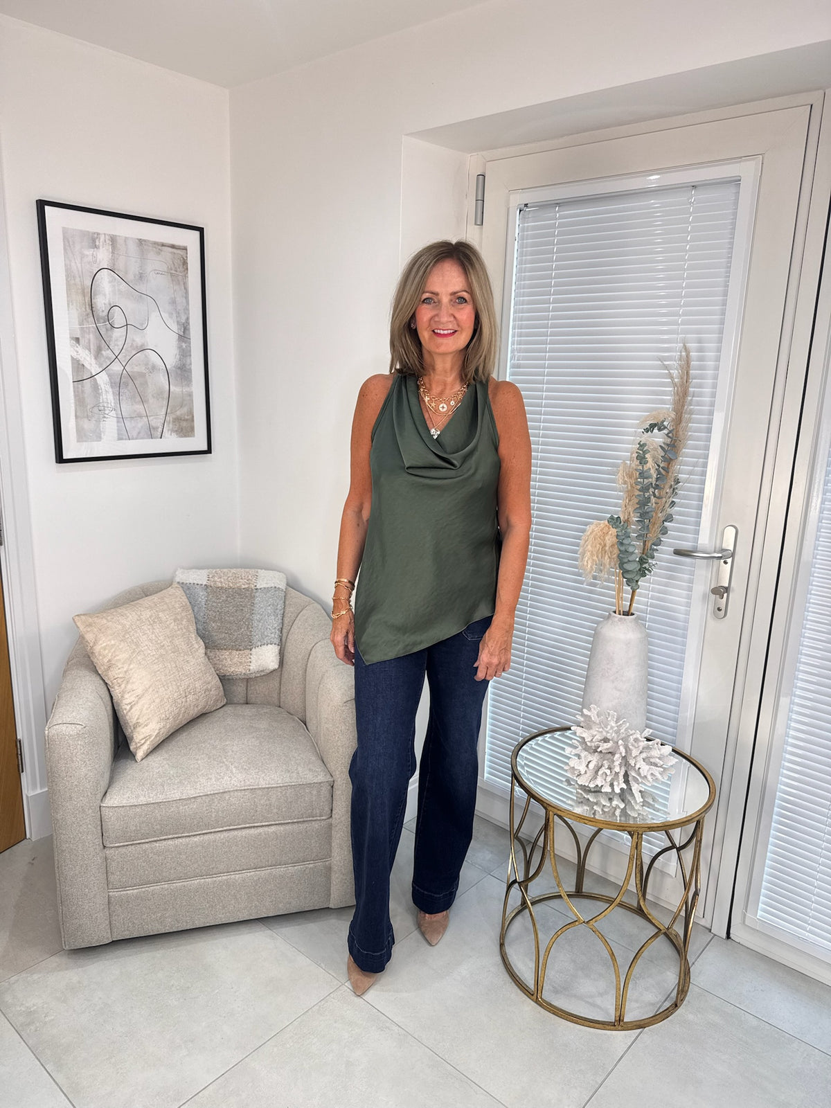 Satin Cowl Neck Top