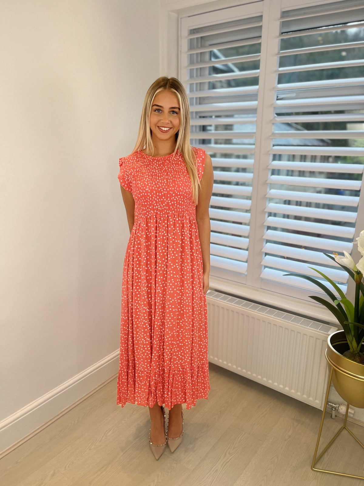 Dahlia Frill Polka Dot Midi Dress