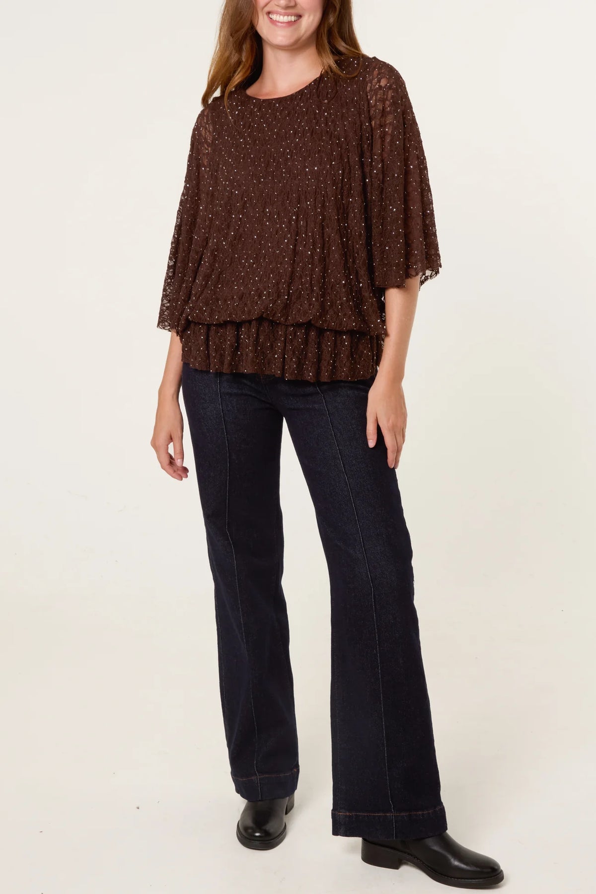 Lace Diamante Batwing Blouse