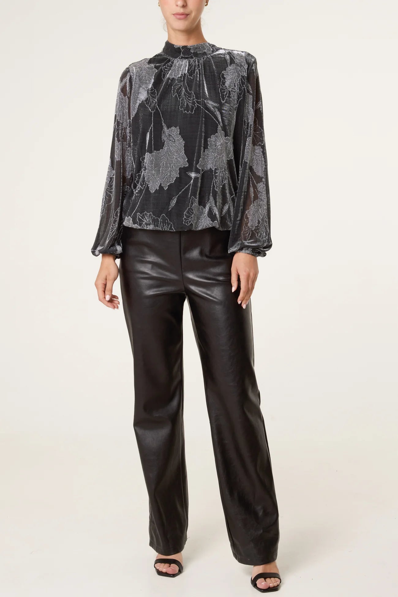 Metallic Leaf Print Blouse