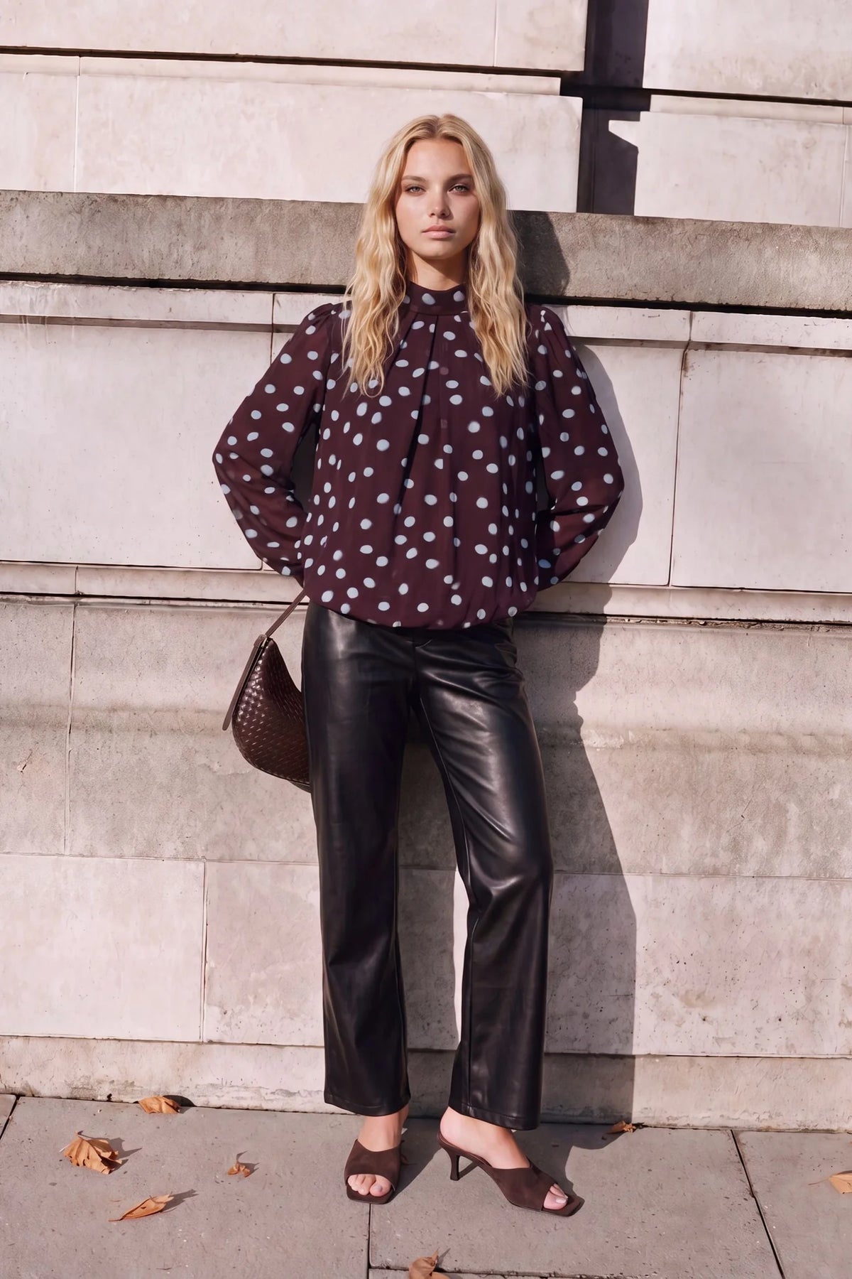 Polka Dot High Neck Blouse