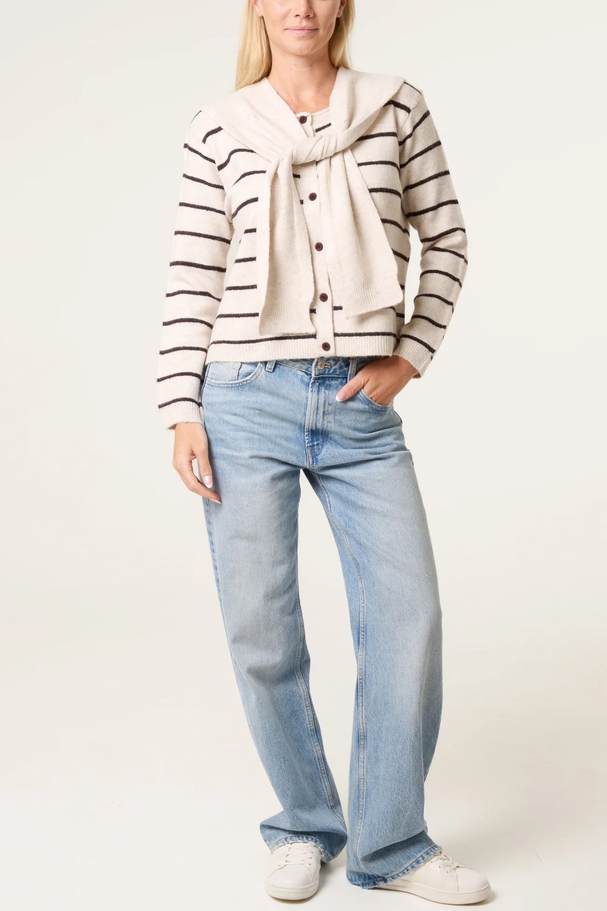 Striped Tie-Front Scarf Cardigan