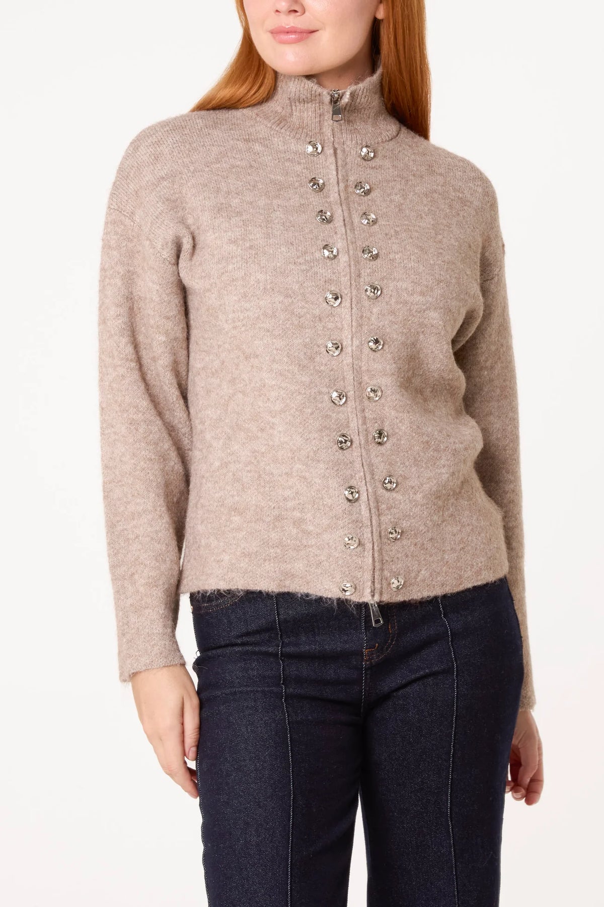 Zip Up Button Detail Cardigan