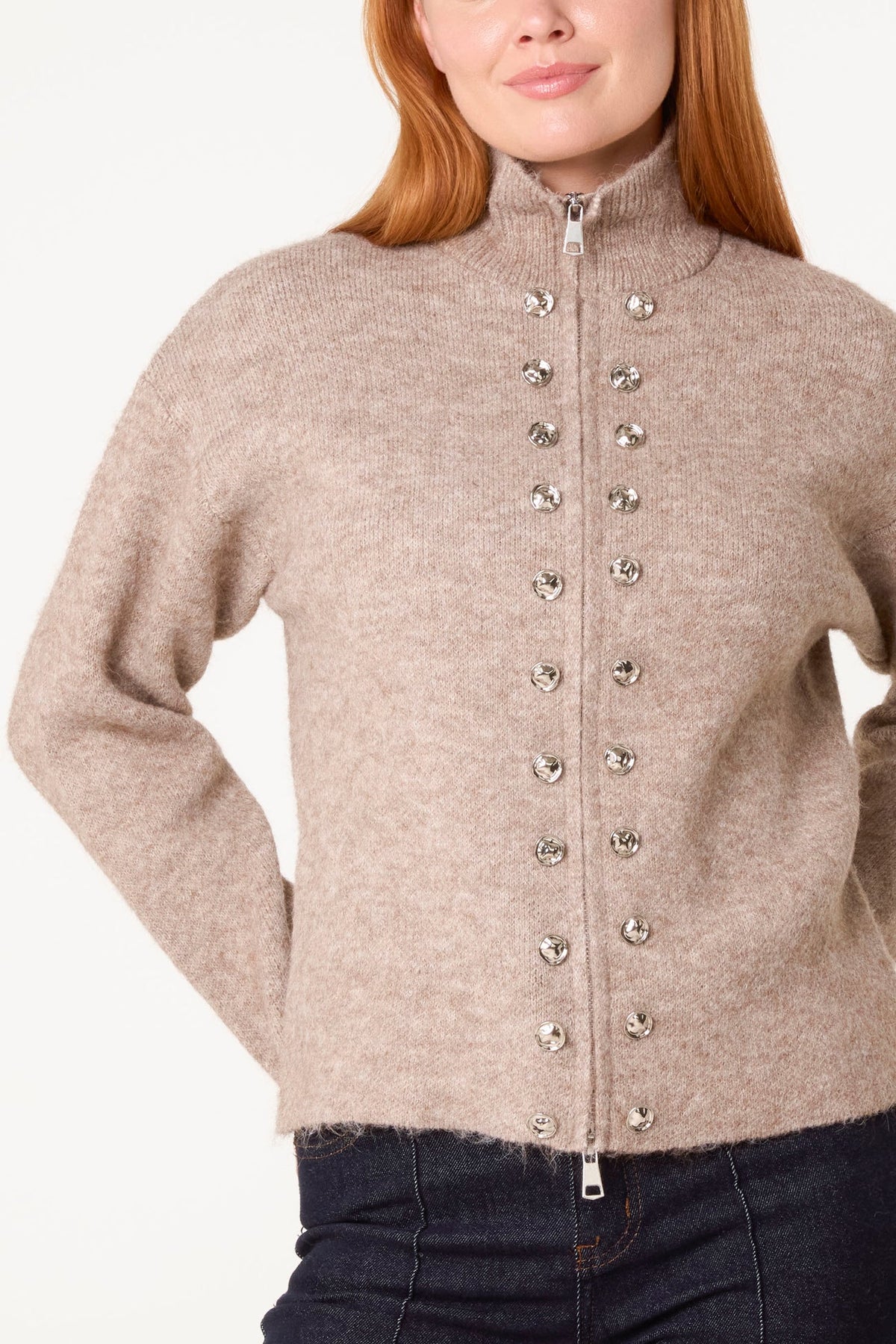Zip Up Button Detail Cardigan