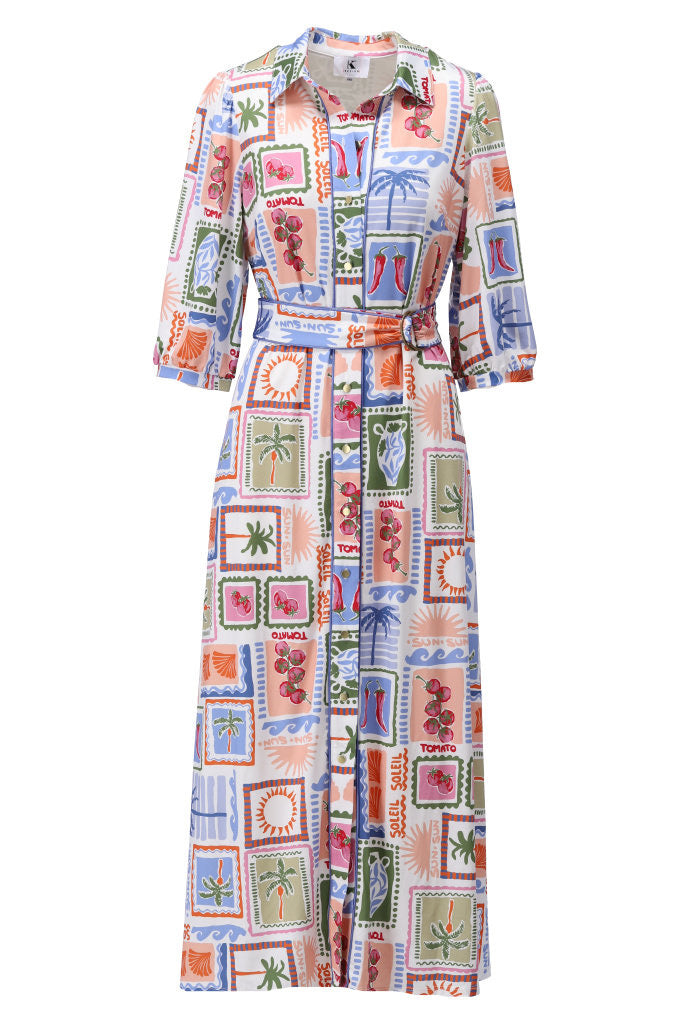 Postcard Print Stretch Shirt Dress