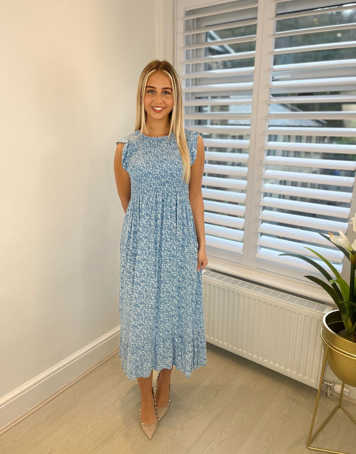Dahlia Floral Frill Midi Dress