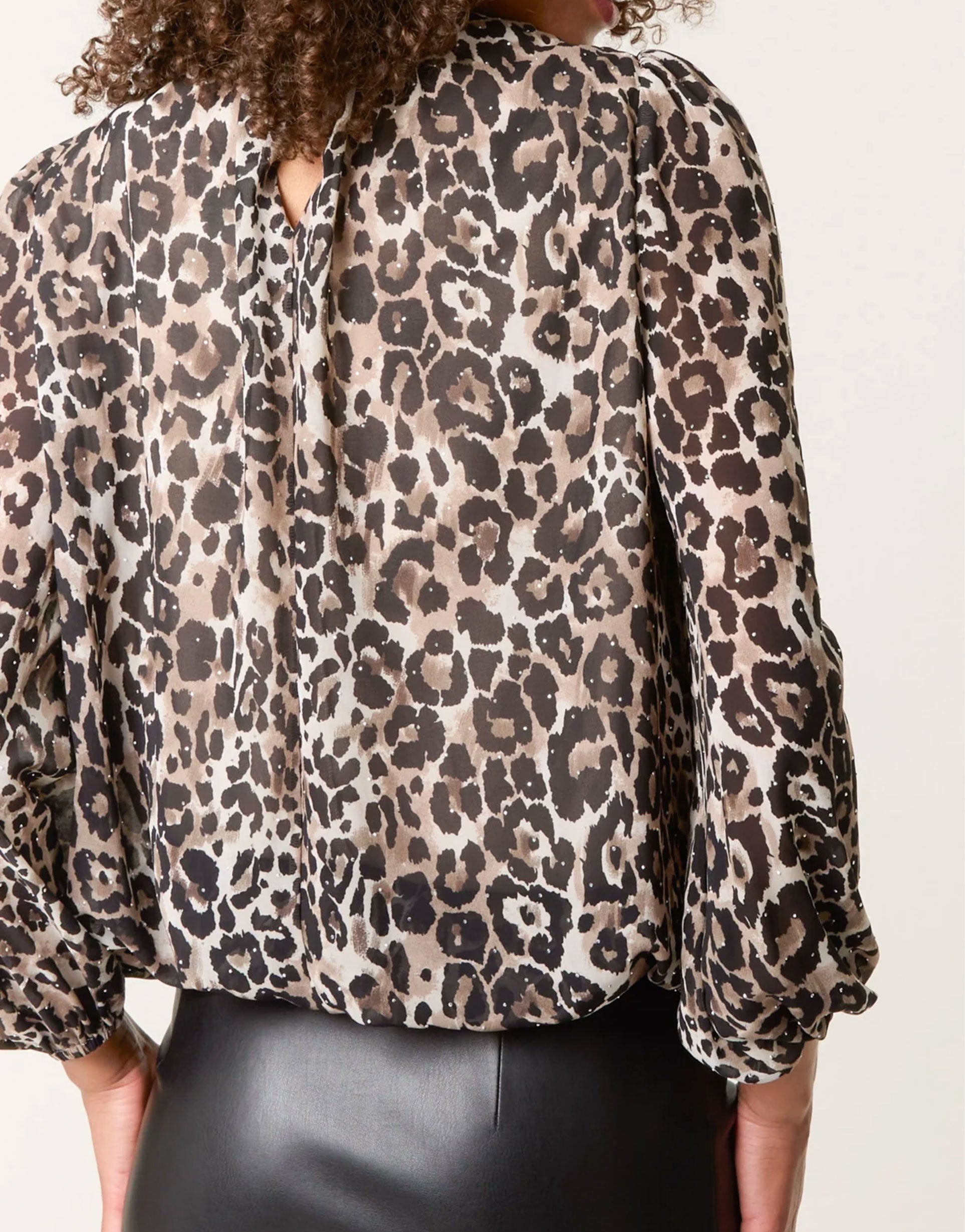 Diamante Leopard Tie Neck Blouse