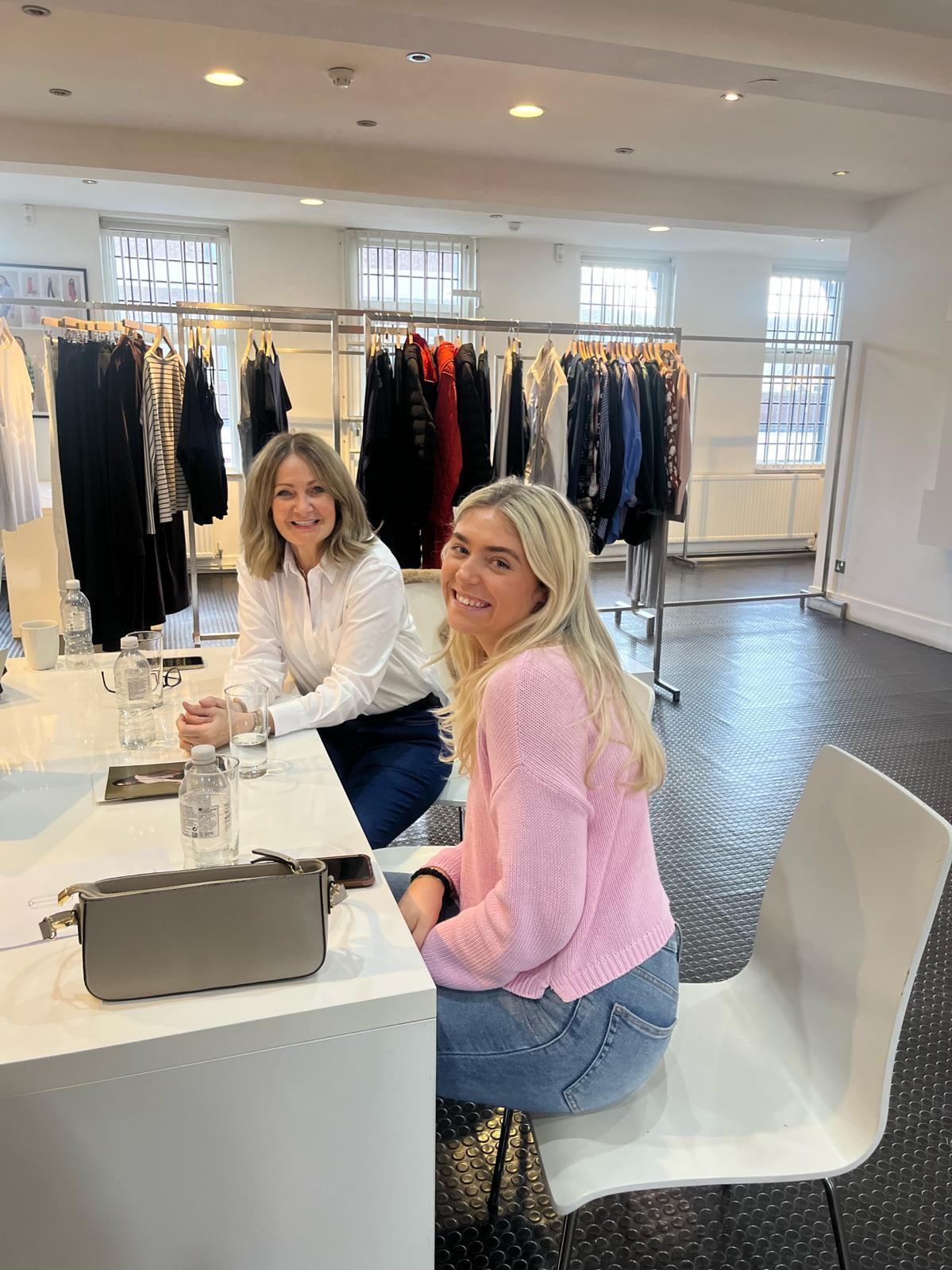Lucy and Hannah at a clothing buying appointment