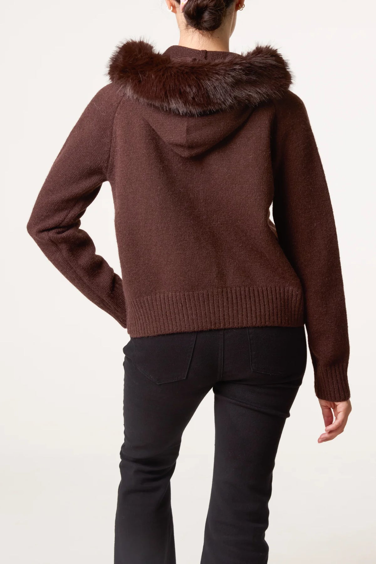 Faux Fur Trim Hooded Cardigan
