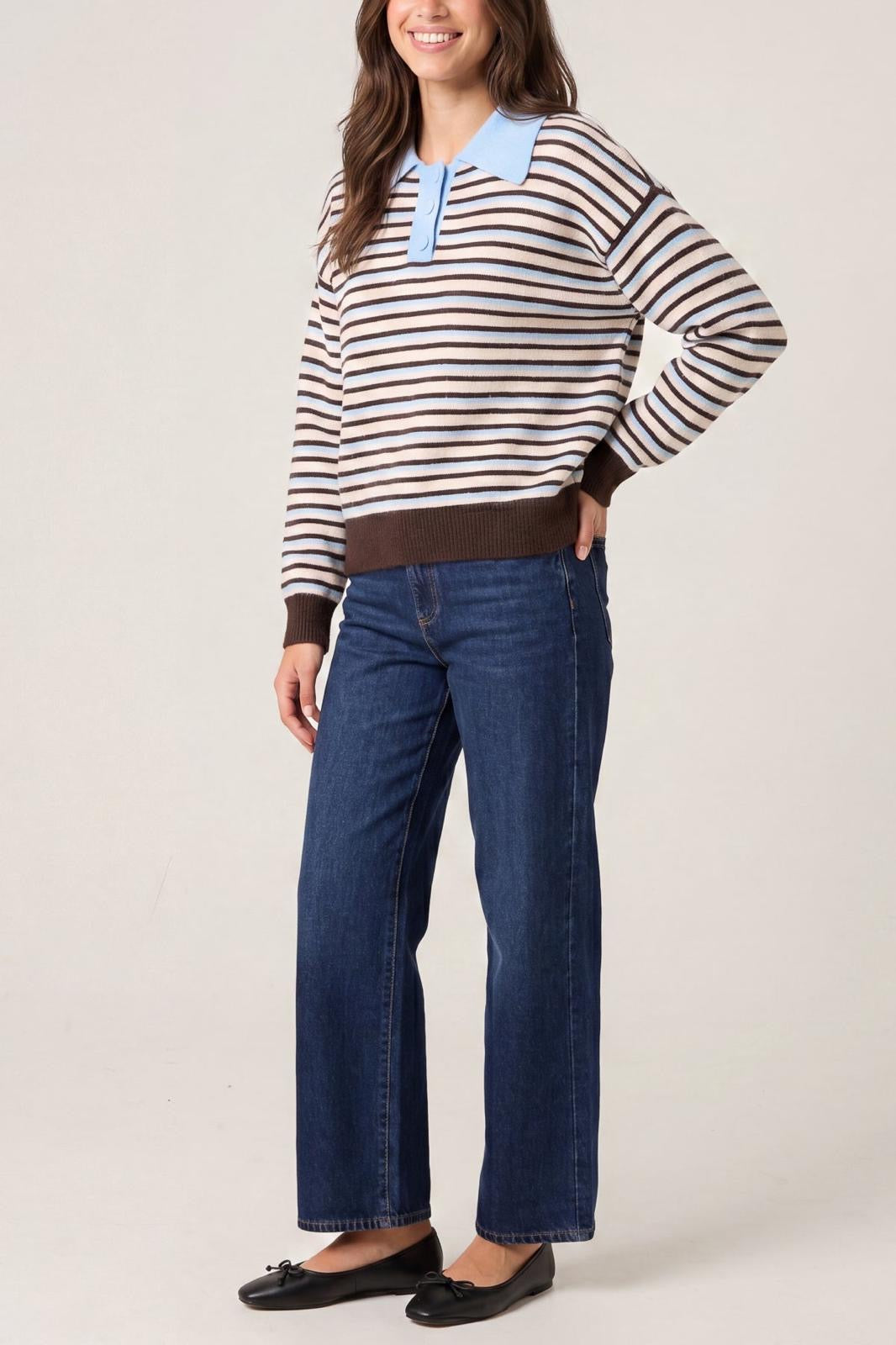 Striped Knit Polo Jumper