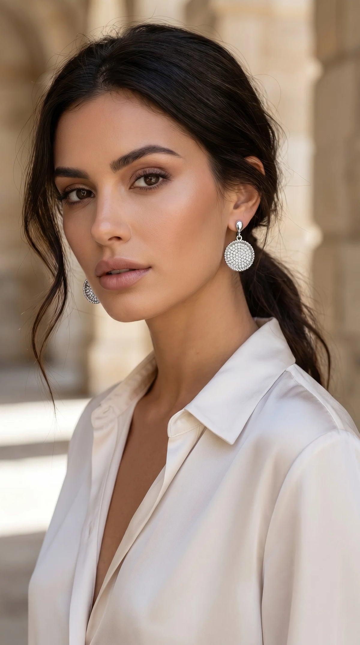 Diamante Circle Drop Stud Earring