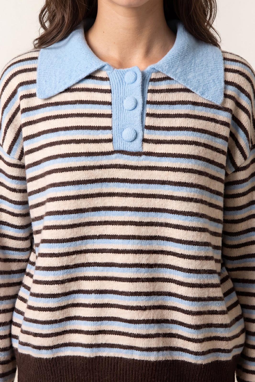 Striped Knit Polo Jumper
