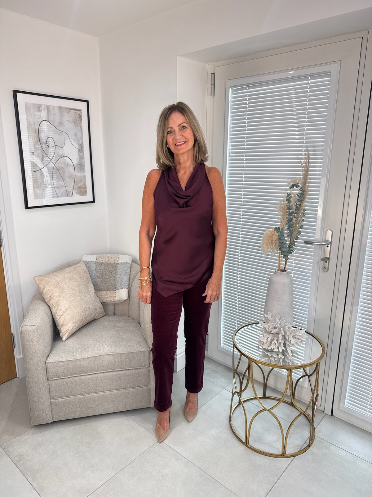 Satin Cowl Neck Top