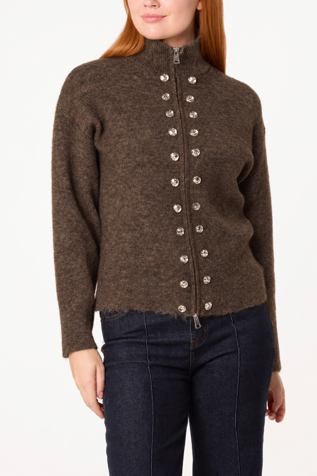 Zip Up Button Detail Cardigan