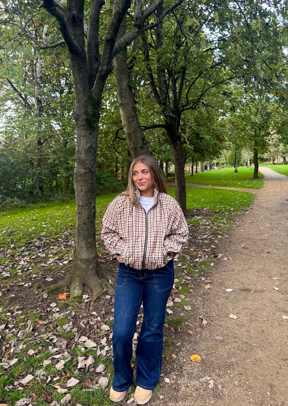 Checked Funnel-Neck Jacket
