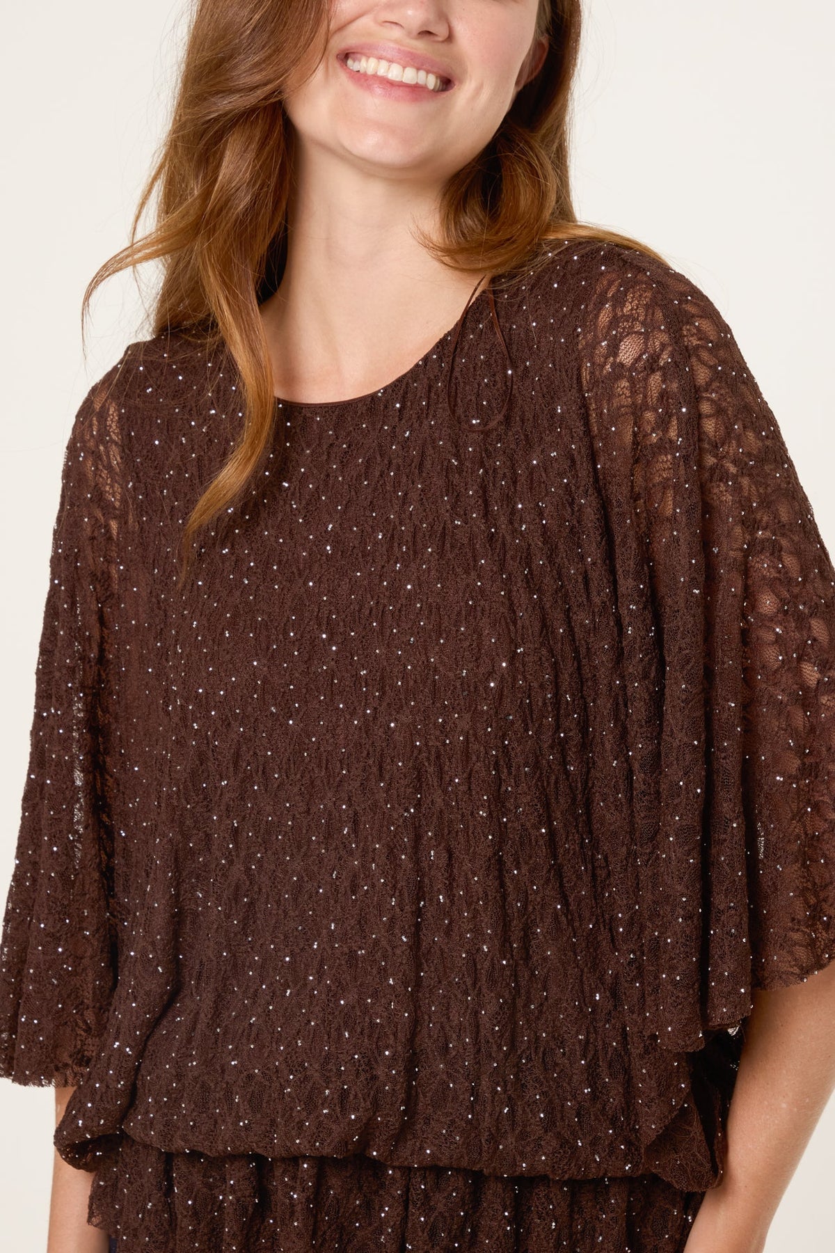 Lace Diamante Batwing Blouse