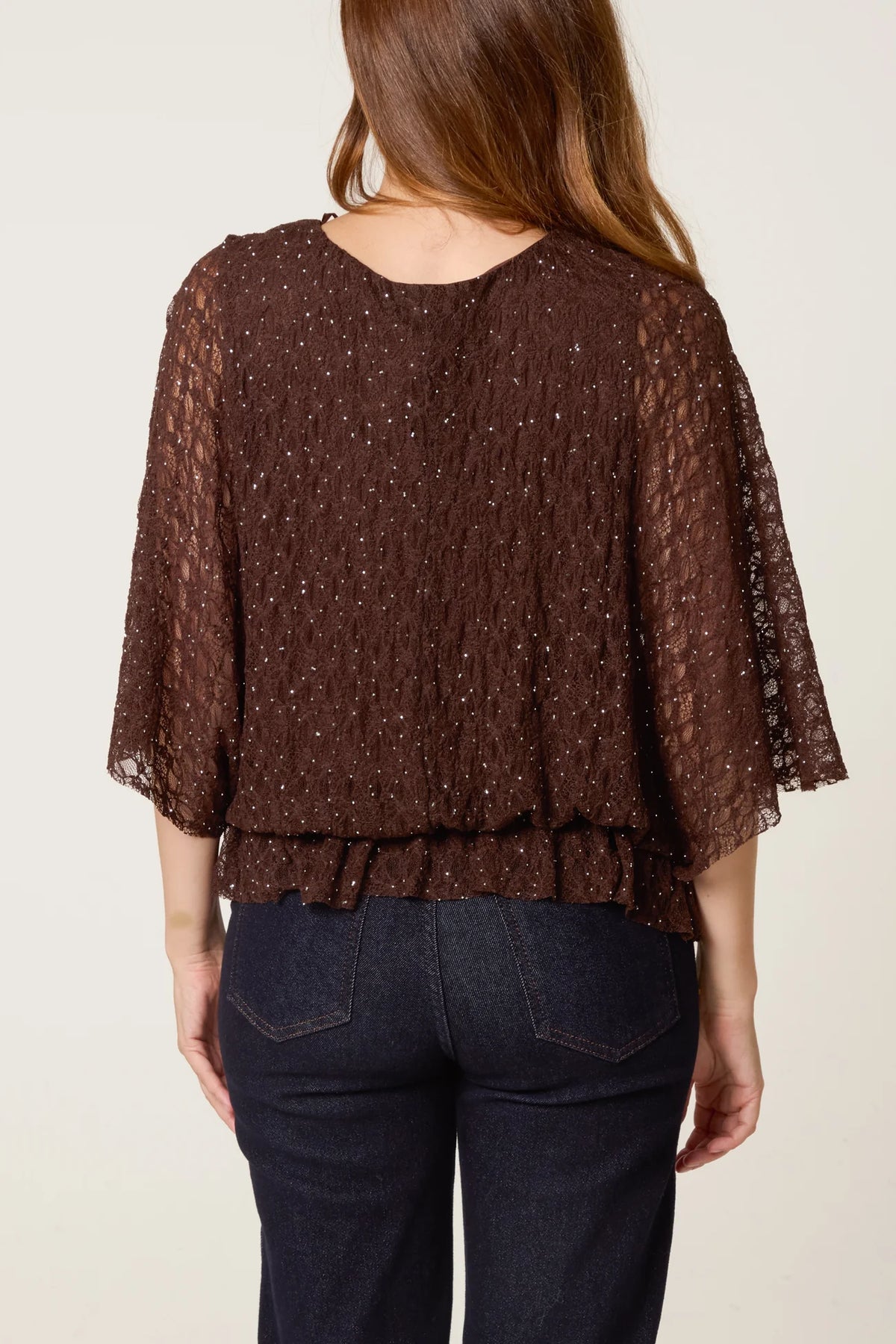 Lace Diamante Batwing Blouse