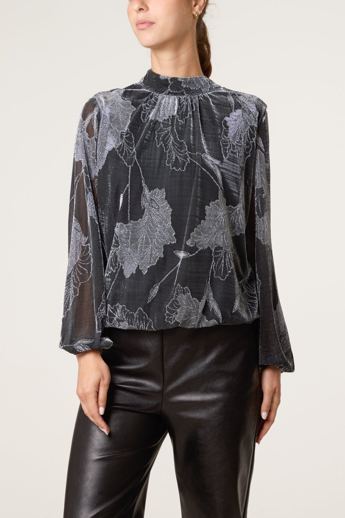 Metallic Leaf Print Blouse