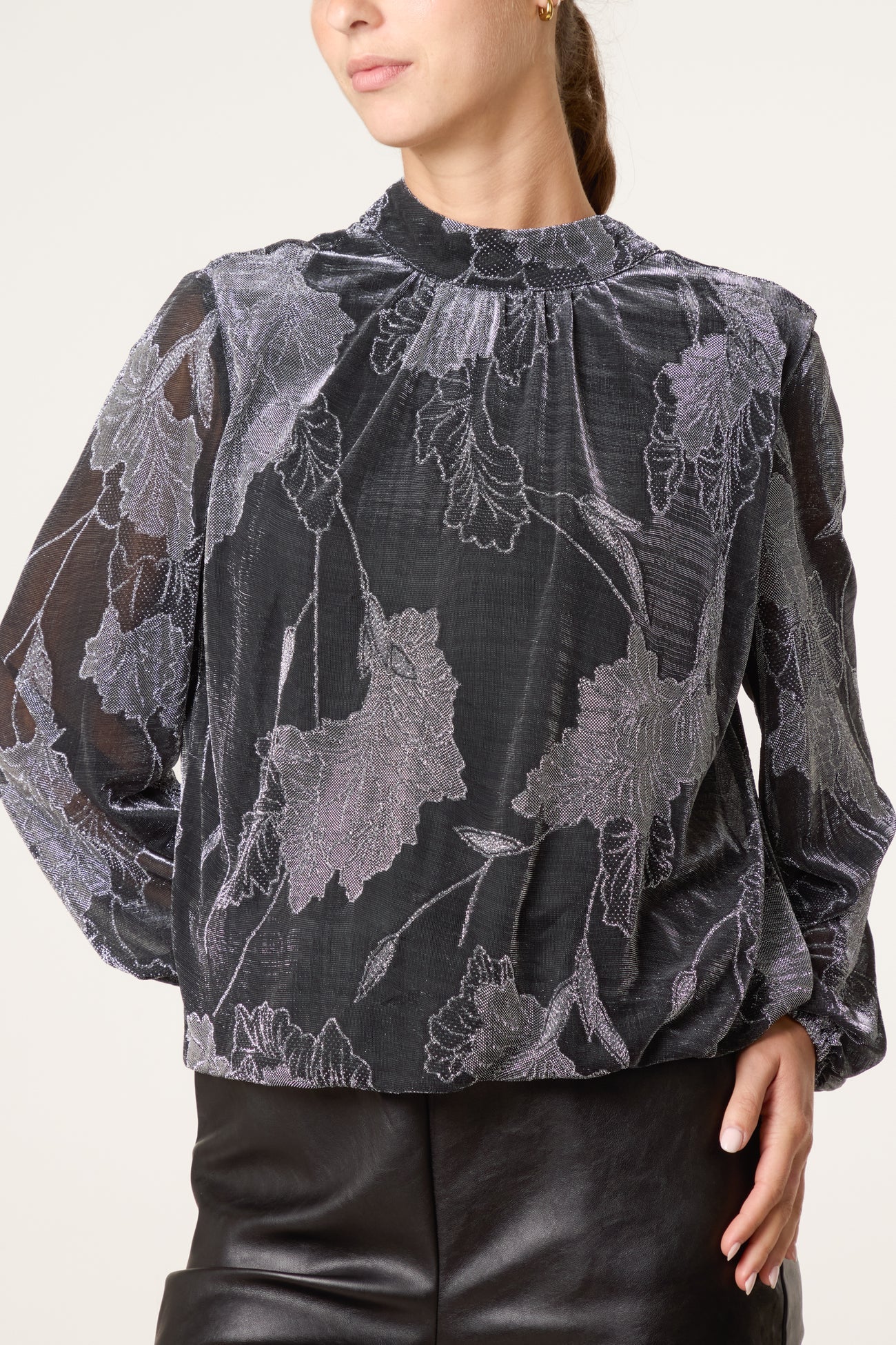Metallic Leaf Print Blouse