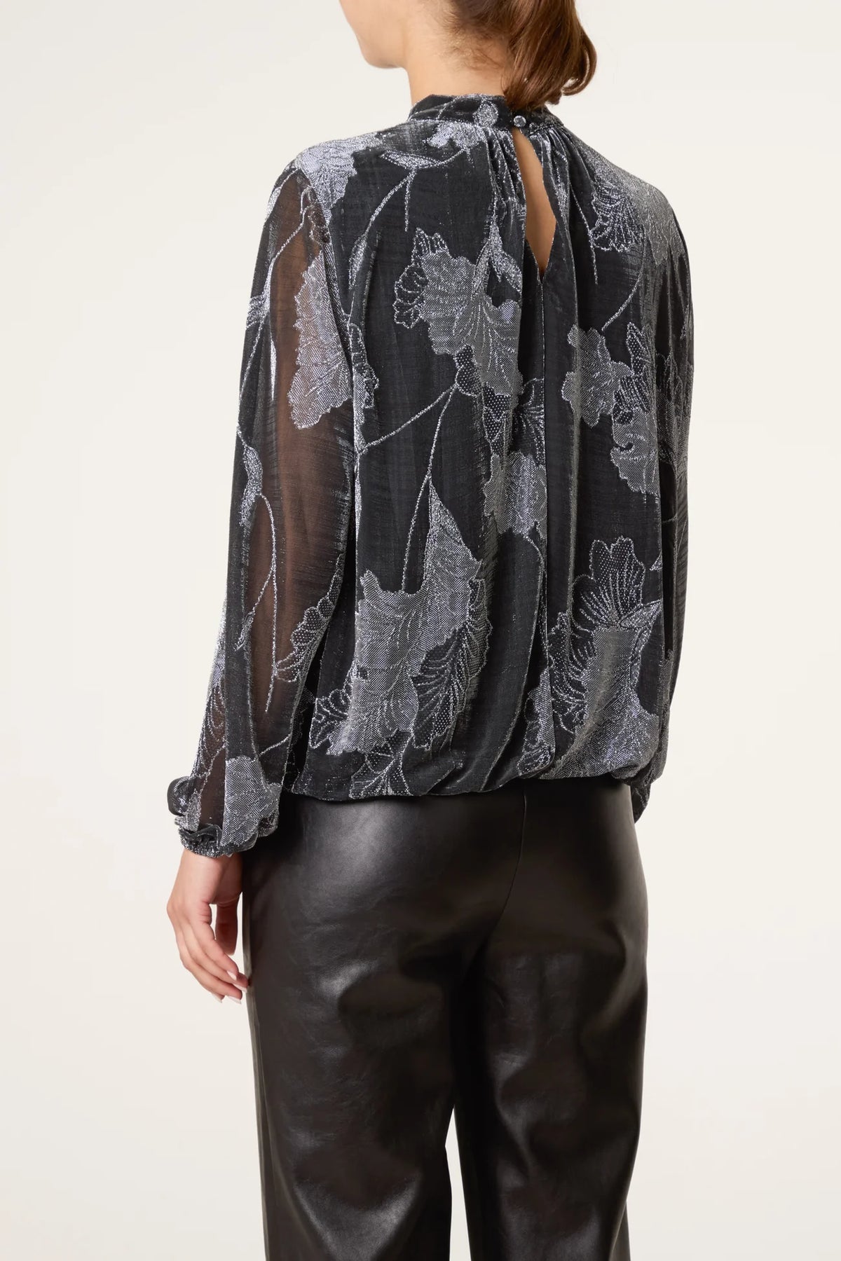 Metallic Leaf Print Blouse