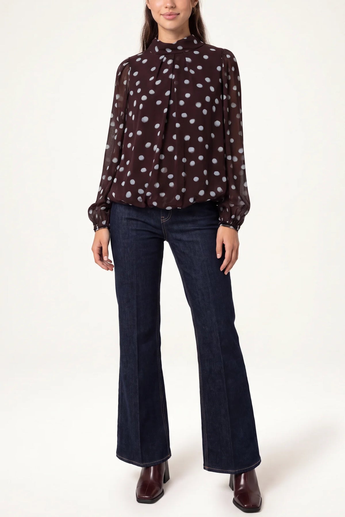 Polka Dot High Neck Blouse
