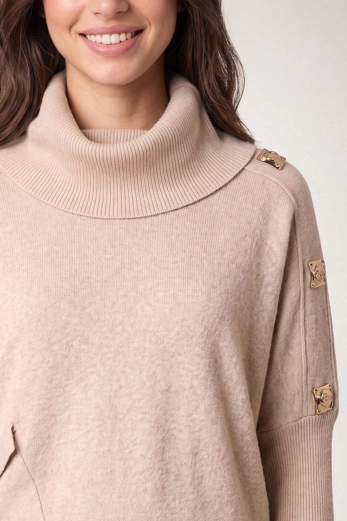 Hammered Button Cowl Neck Jumper