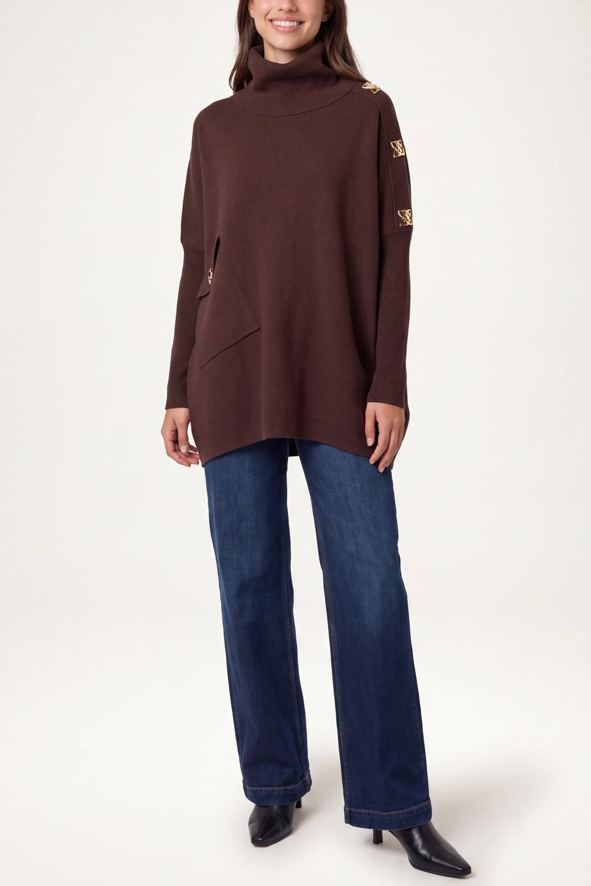 Hammered Button Cowl Neck Jumper