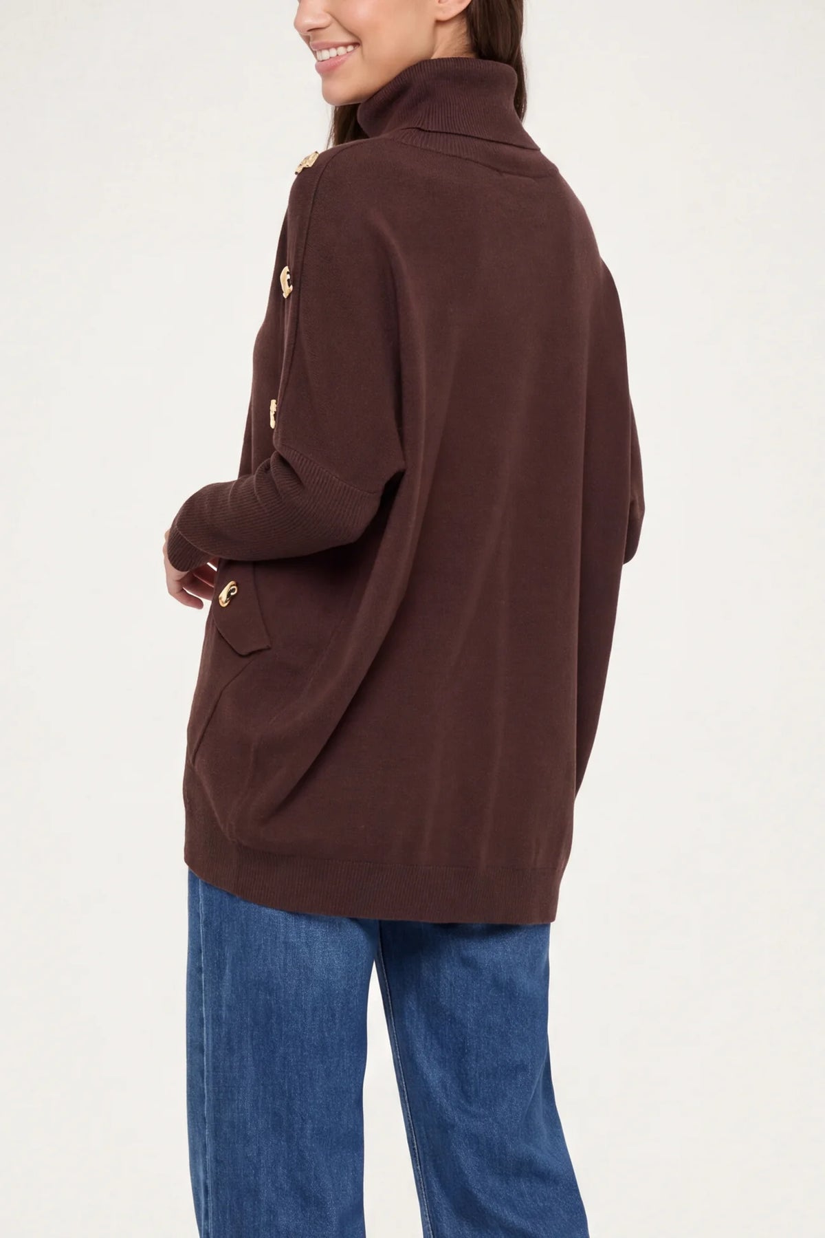 Hammered Button Cowl Neck Jumper