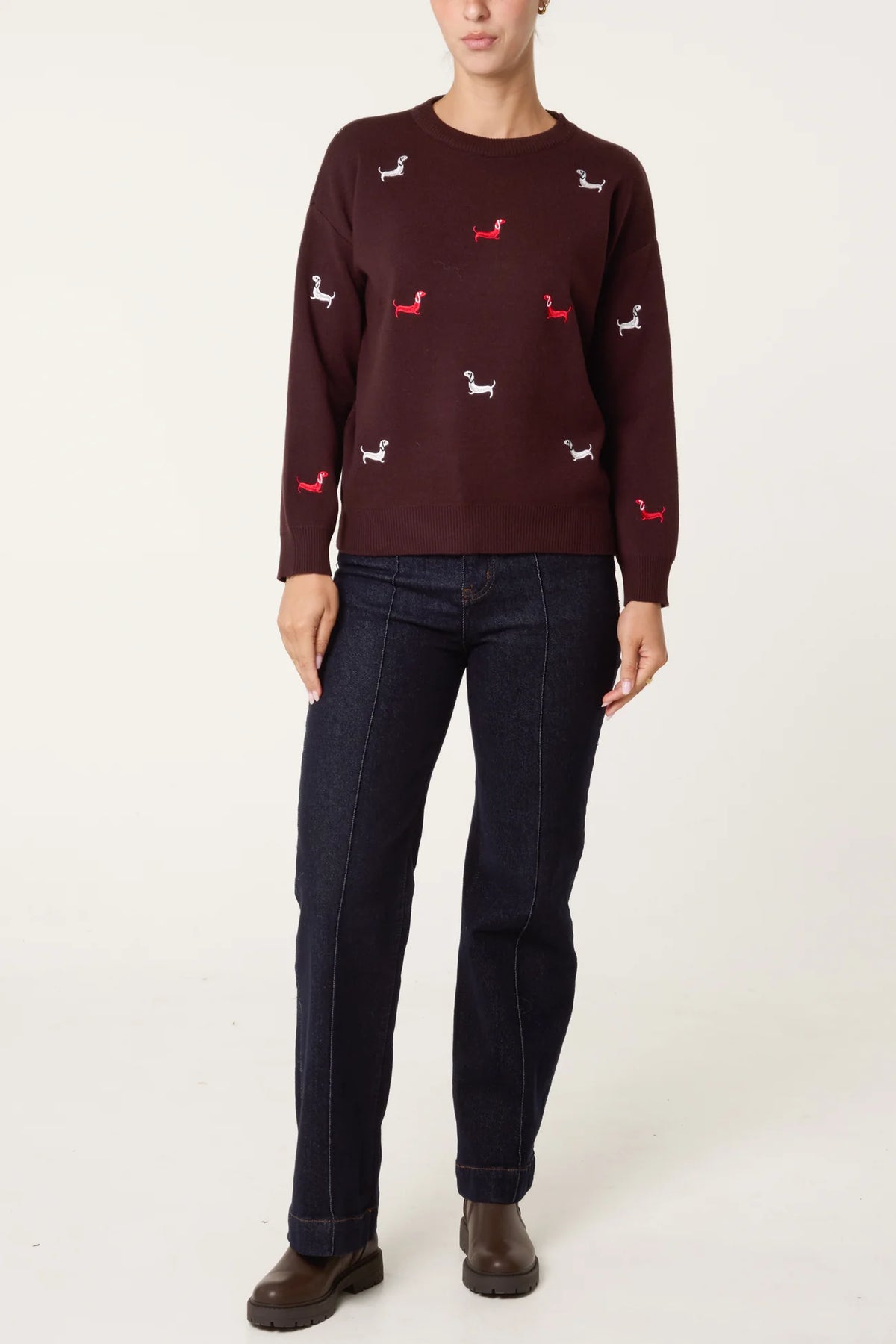 Mini Dachshund Embroidered Knit Jumper