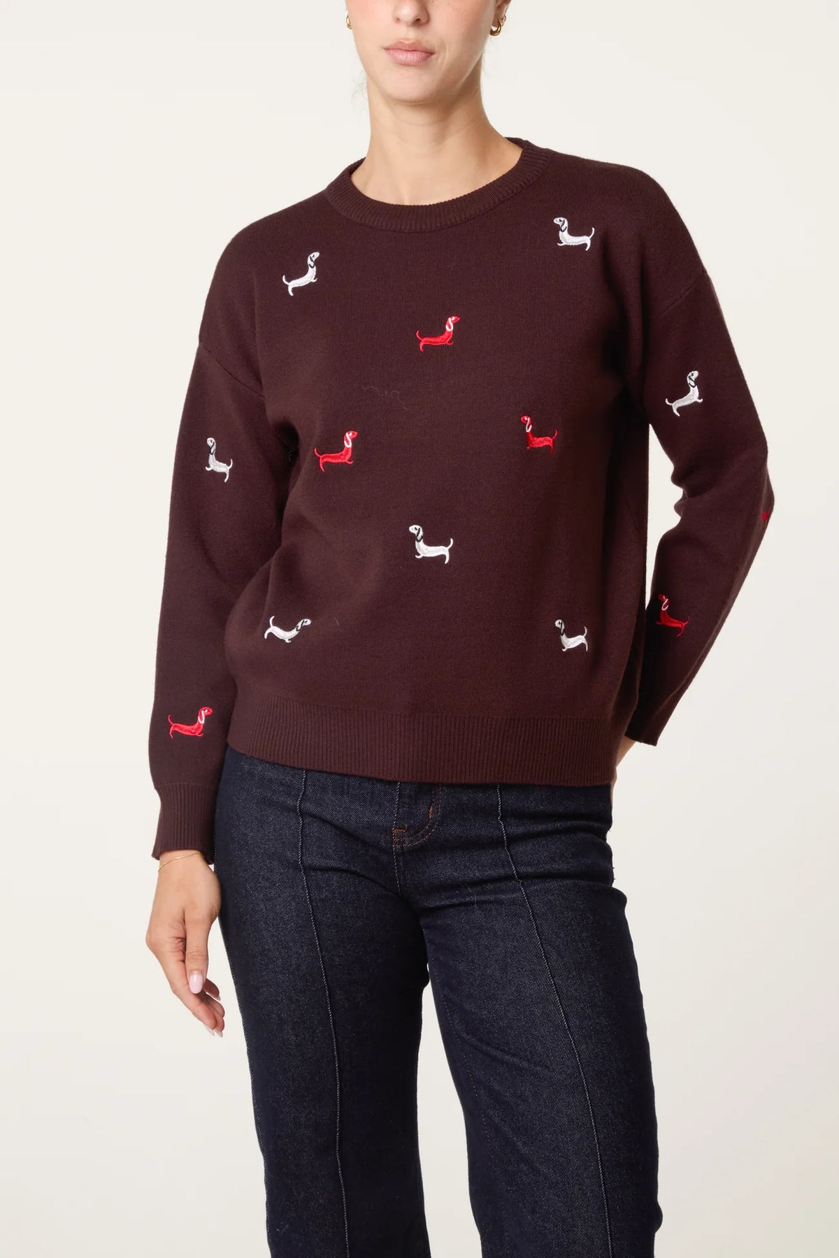 Mini Dachshund Embroidered Knit Jumper