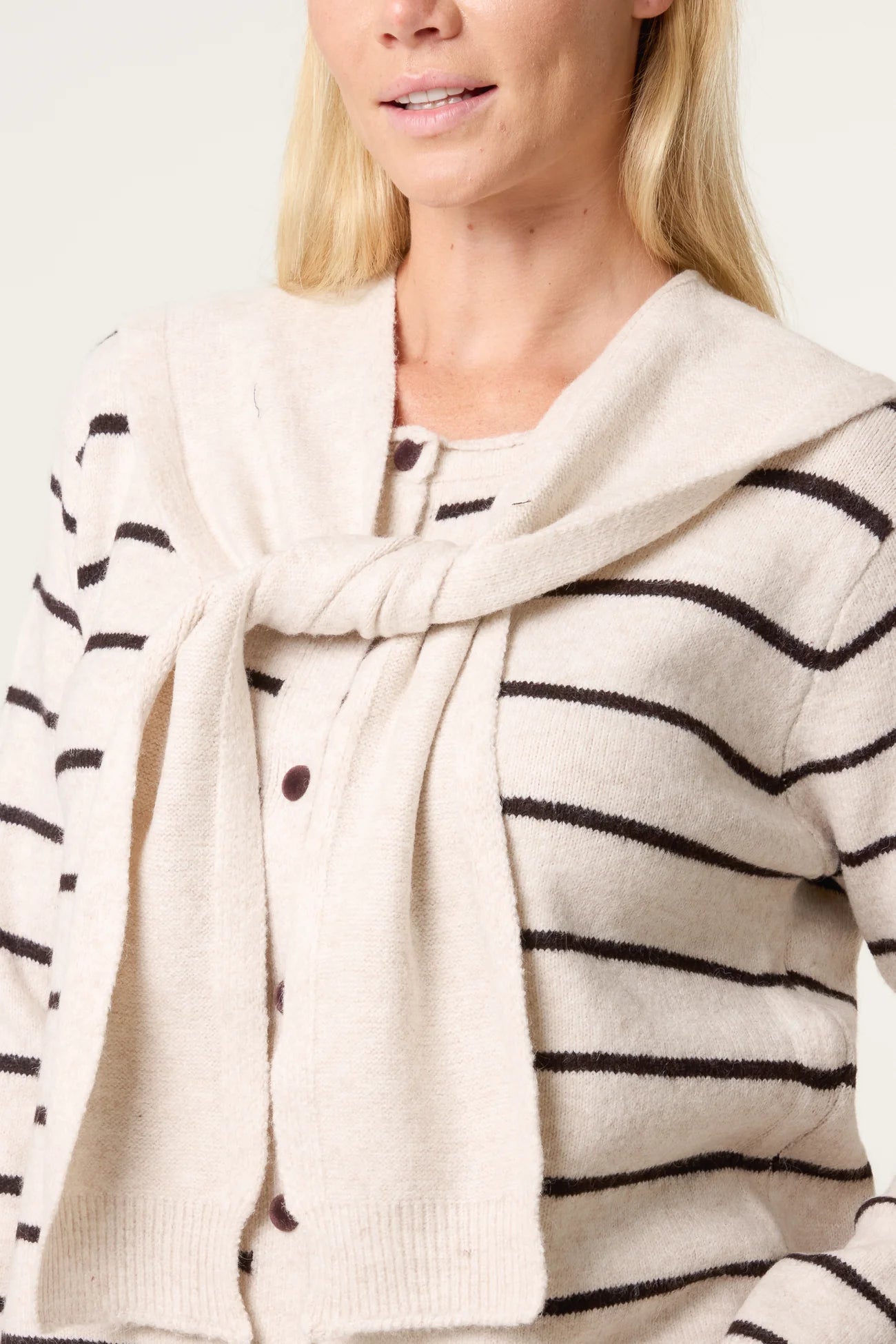 Striped Tie-Front Scarf Cardigan