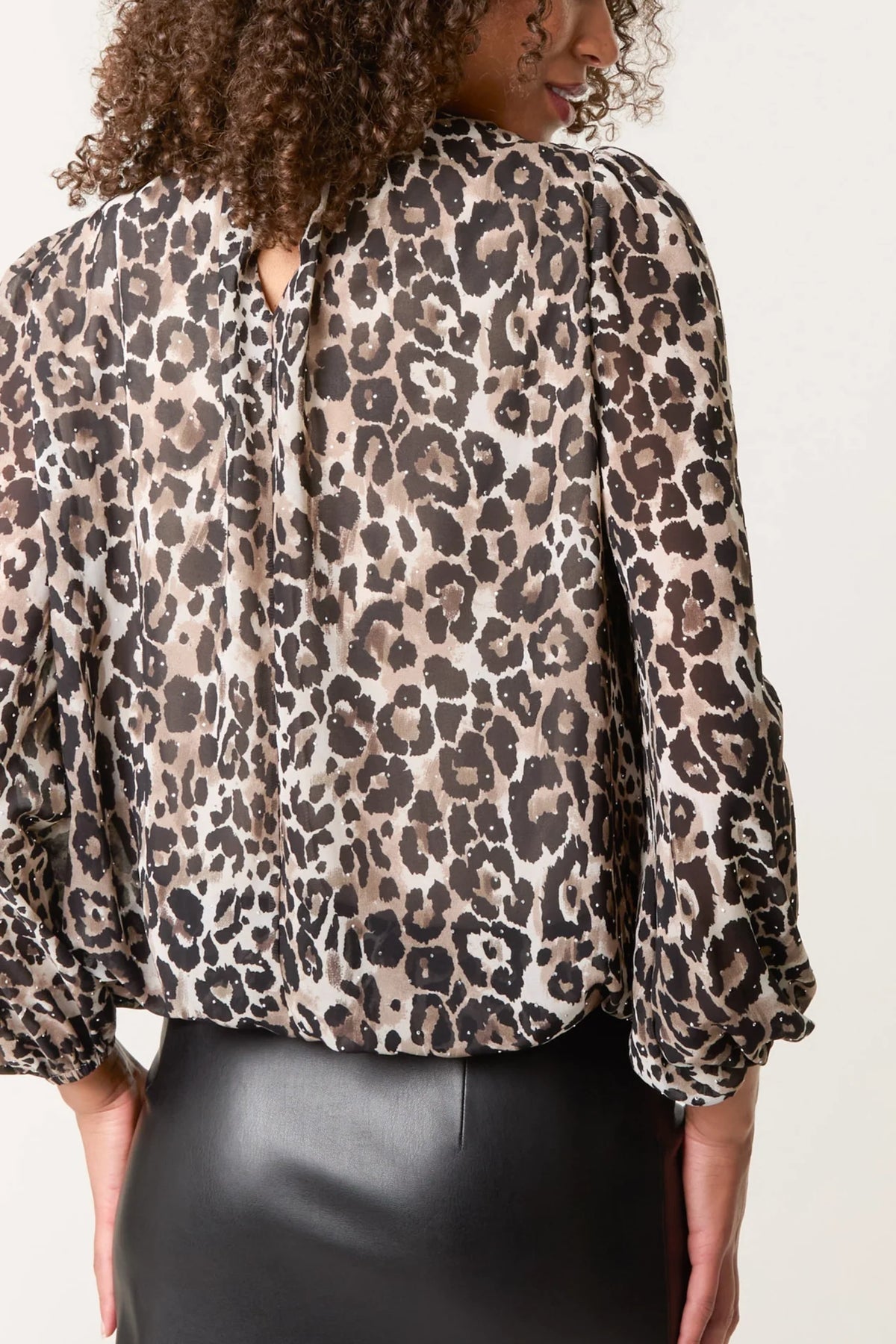 Diamante Leopard Tie Neck Blouse