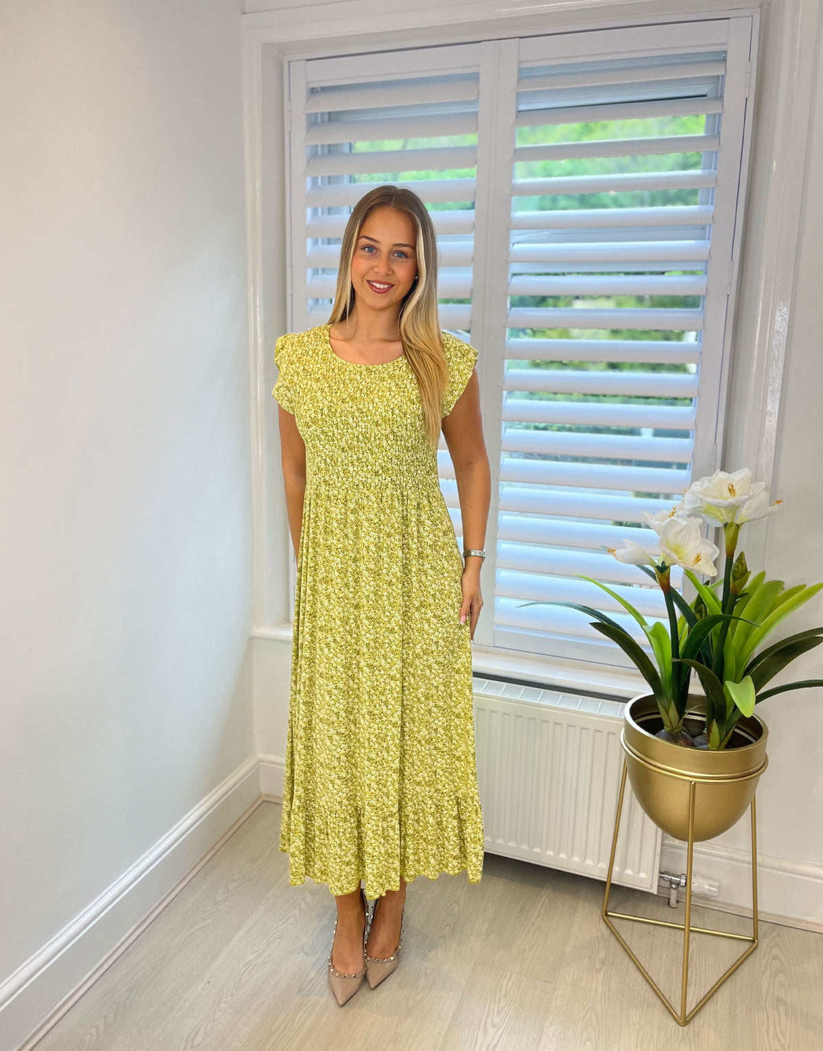 Dahlia Floral Frill Midi Dress