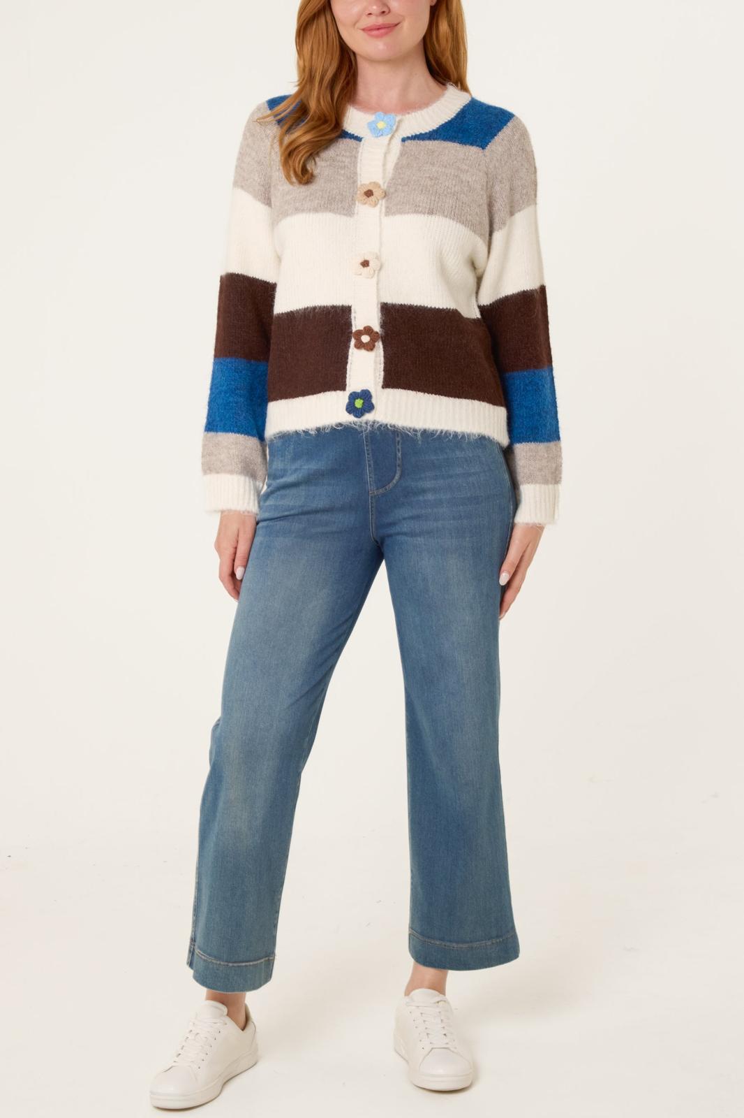 Floral Button Colour Block Cardigan
