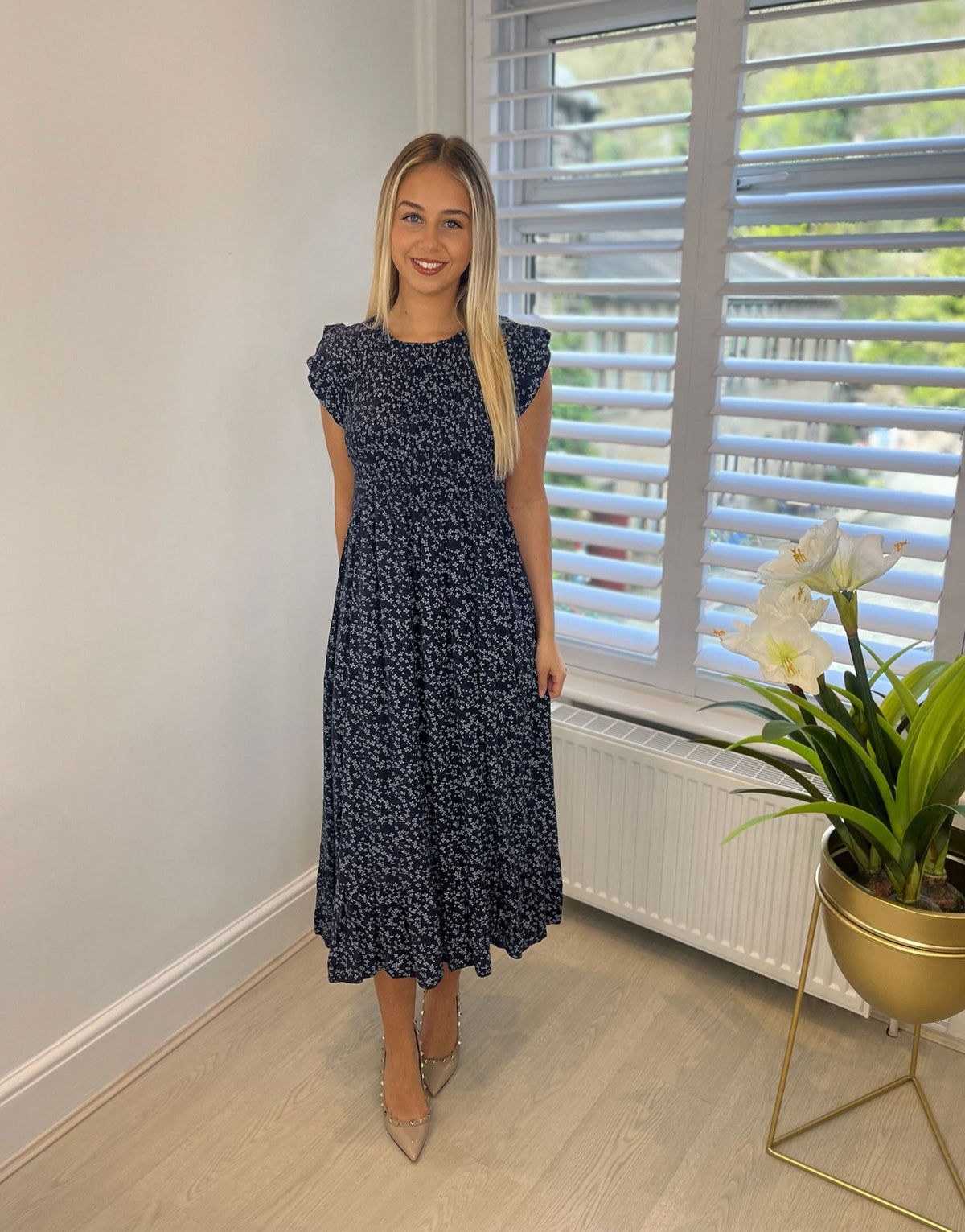 Dahlia Floral Frill Midi Dress